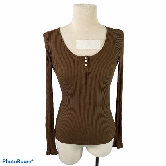 AMERICAN EAGLE Brown Long Sleeve Crew Neck Shirt